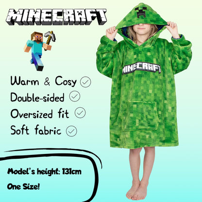 Minecraft Oversized Hoodie Blanket for Kids Teens Reversible Super Soft Fleece Warm Boys Hoodie One Size Gift for Boys