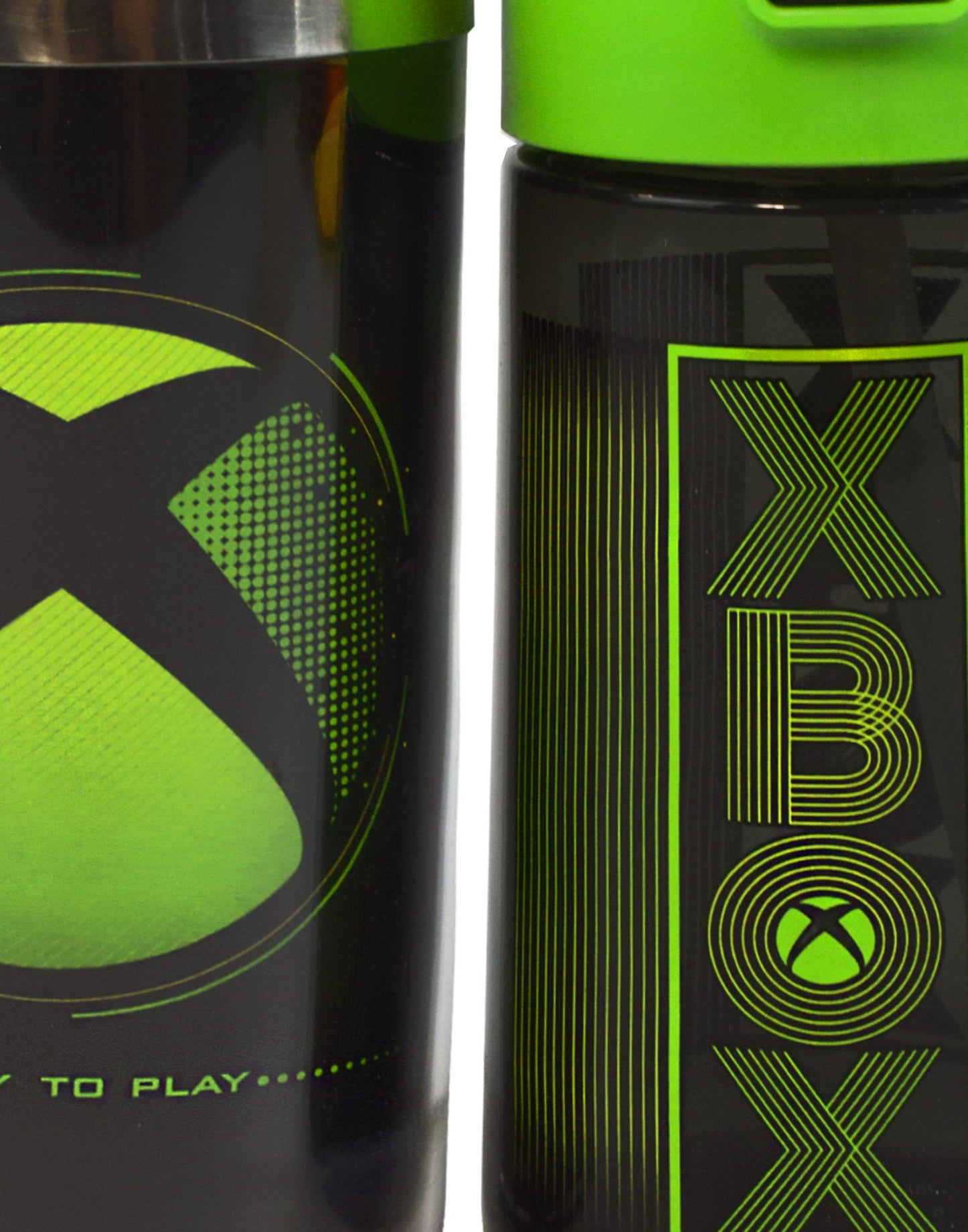 Xbox water bottle and travel mug gift set with black and green stainless steel cups, 18oz sports drink bottle and 14oz flask