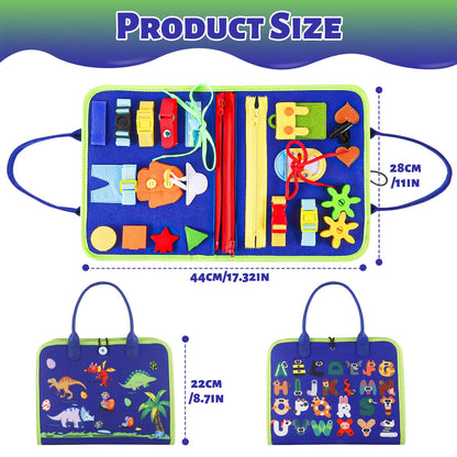 Lanjue Busy Board Sensory Toys for Babies, 22 in 1 Toddlers Activity Educational Learning Fine Motor Skills Preschool Montessori Toddler Travel 1+ Year Old Girls Boys (Dinosaur), Medium (LM-0756)