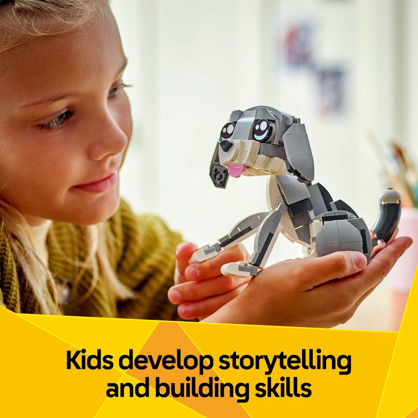 LEGO Creator 3in1 playful cat toy set, featuring a transformable animal figure into a pigeon or pet dog model.