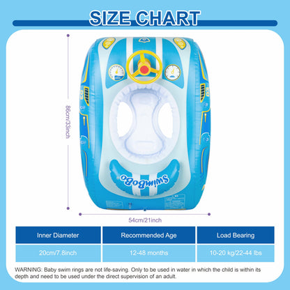 Baby Swimming Float, Toddler Baby Inflatable Pool Float with Sun Canopy Seat for 1-4 Years, Baby Boy Inflatable Baby Swimming Ring Pool Float for 12-48 Months Toddler Kids (Blue Car)