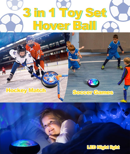Magicoco 3 in1 Hover Hockey Football Toys Set, Air Floating USB Rechargeable Indoor & Outdoor Hover Sport Games w/2 Goals, LED Shining Light & Bumper, for Age 6-12 Boys Girls