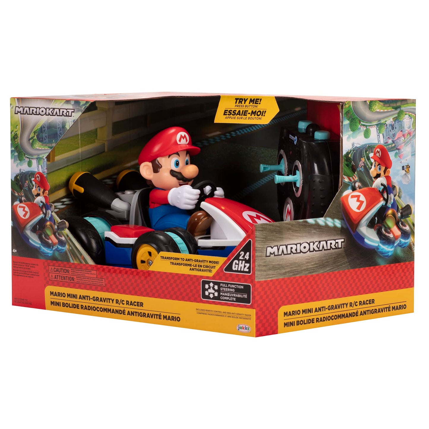 Nintendo Super Mario Kart 8 Mario RC Racer by Jakks Pacific with anti-gravity features, 360 spins, wheelies, and drifting.