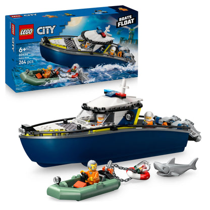 LEGO City Police Boat Chase Set - incl. 2 Boat Toys, 3 Minifigures & a Shark Animal Figure - Gift for 6+ Year Old Boys & Girls - 60456
