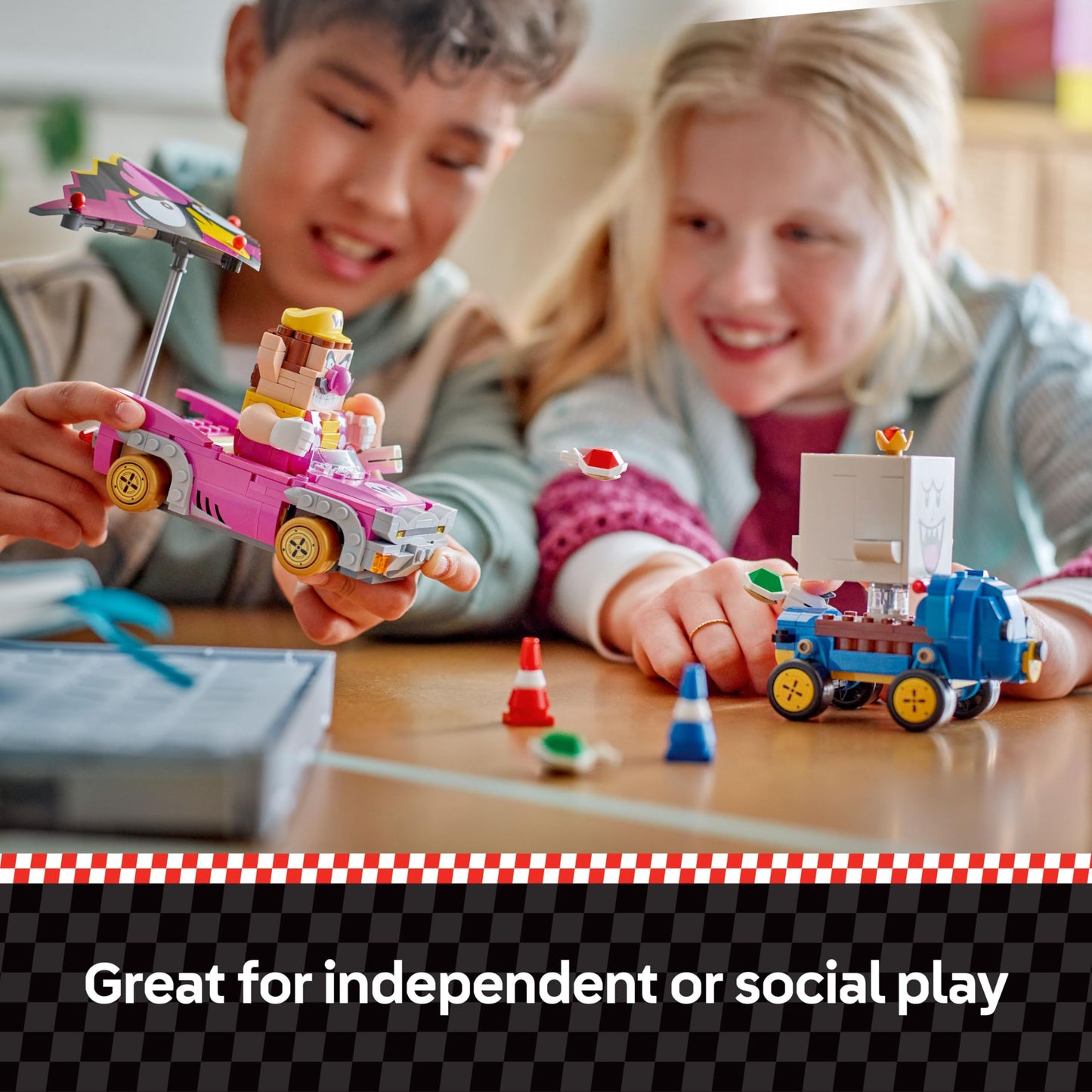 LEGO Super Mario Wario & King Boo interactive toy with 2 cars and figures, suitable for children ages 8 and up.