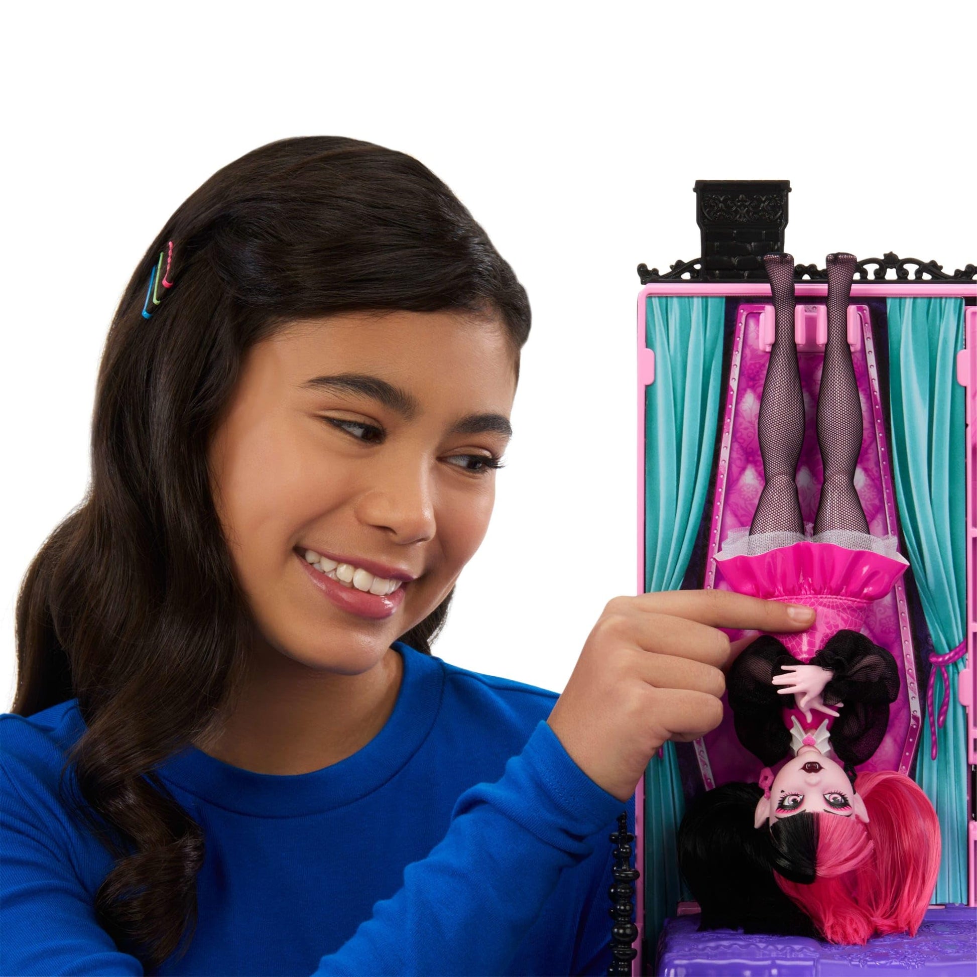 Monster High Boo-tique Hotel Doll House playset featuring spooky room surprises, furniture, and accessories.