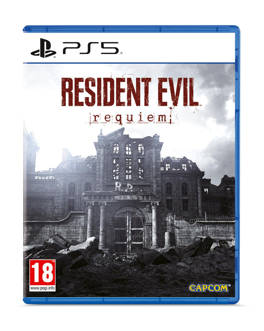 Resident Evil Requiem PlayStation 5 game disc by Capcom, featuring artwork of a dark, ominous scene from the horror game.