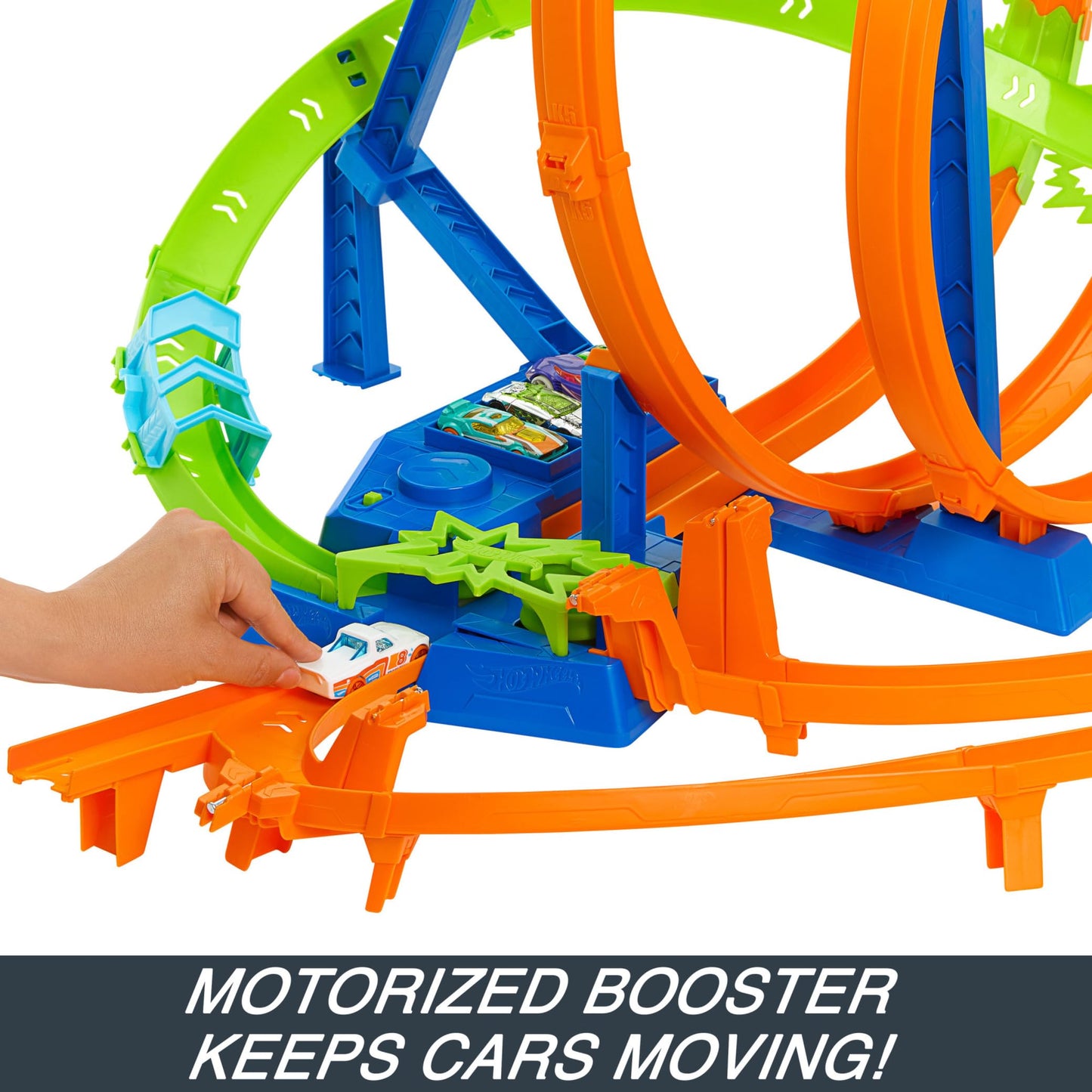 Hot Wheels -Track Set, Epic Crash Dash with 5 Crash Zones, Motorized Booster and 1 Hot Wheels 1:64 Scale Toy Car, Easy Storage, HTP55