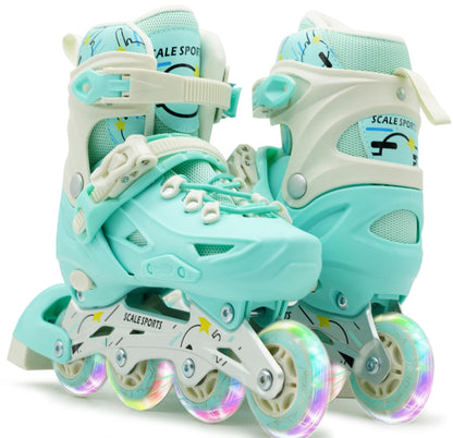 Scale Sports Adjustable Roller Skates Inline with 8 Light-Up Wheels – Kids Inline Roller Skates for Children's and Adults Rollers for Boys and Girls (Mint, Small-UK C11-1, EU 29-32)