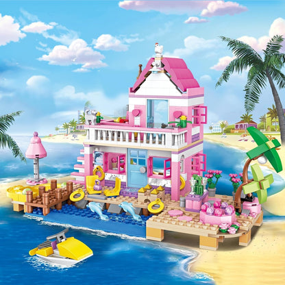 TOY PLAYER Friends Pink Beach House Villa Building Blocks Toy, 2 in1 Girls' Friends House Set, Compatible with LEGO Friends Sets for Girls Age 8-12 (822 PCS)