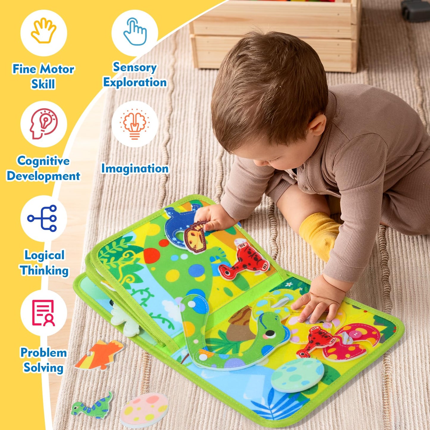 LZDMY Baby Busy Book Dinosaur Toys for 1 2 3 Year Olds, Toddlers Montessori Busy Board Travel Toys, Baby Sensory Activity Books Educational Toy, Boys Girls Birthday Gift