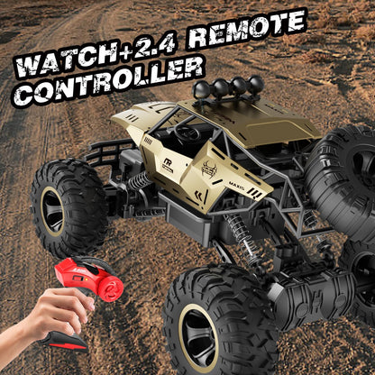 Jiakora 1:12 Remote Control Car Off-Road RC Car Monster Truck,Metal Shell 4WD Dual Motors LED Headlight Rock Crawler,2.4Ghz All Terrain Hobby Truck,2 Batteries for 90 Min Play,Boy Adult Gifts Toys