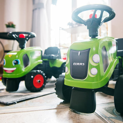 Falk Claas Tractor Ride-On with Trailer, from 12 Months, Made in France, Shovel and Rake Included-2 Styles, Customisable License Plate, 212C, Green