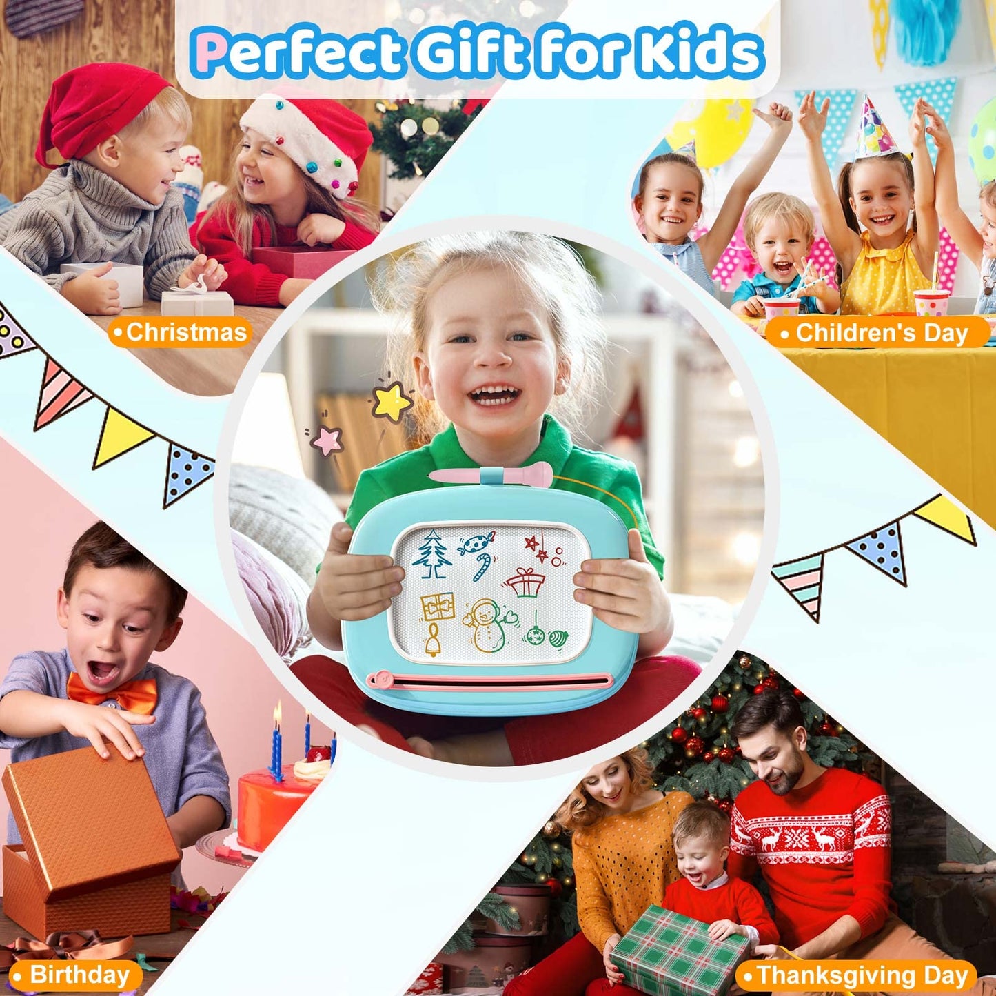 Kikidex Magnetic Drawing Board for 1-3 year old Kids, Girl Toys for Toddlers, Birthday for 1 2 3 Year Old, Etch a Sketch for Kids, Doodle Board for Age 1-3 (Mint Blue)