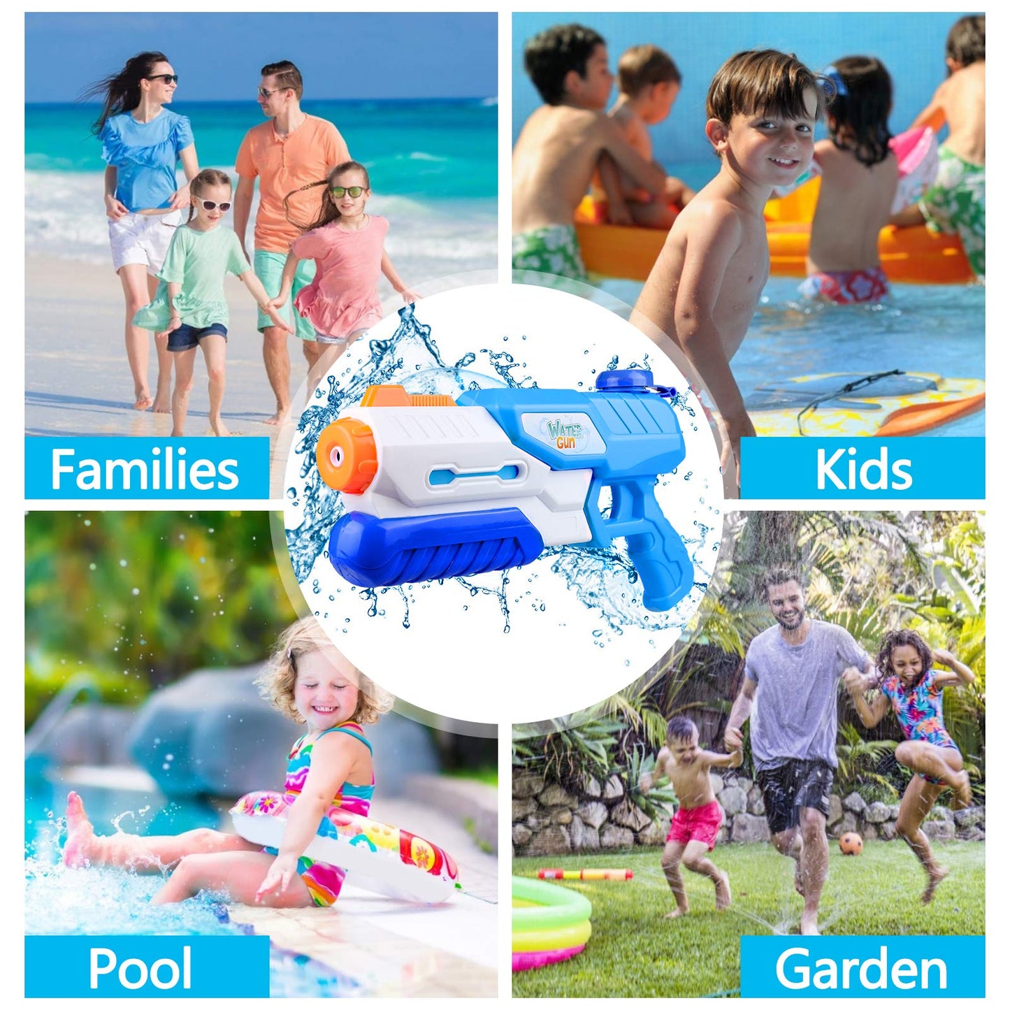 Yojoloin Water Pistol 2-pack with 1200ml capacity, colorful water guns for kids and adults, ideal for outdoor summer pool and garden play
