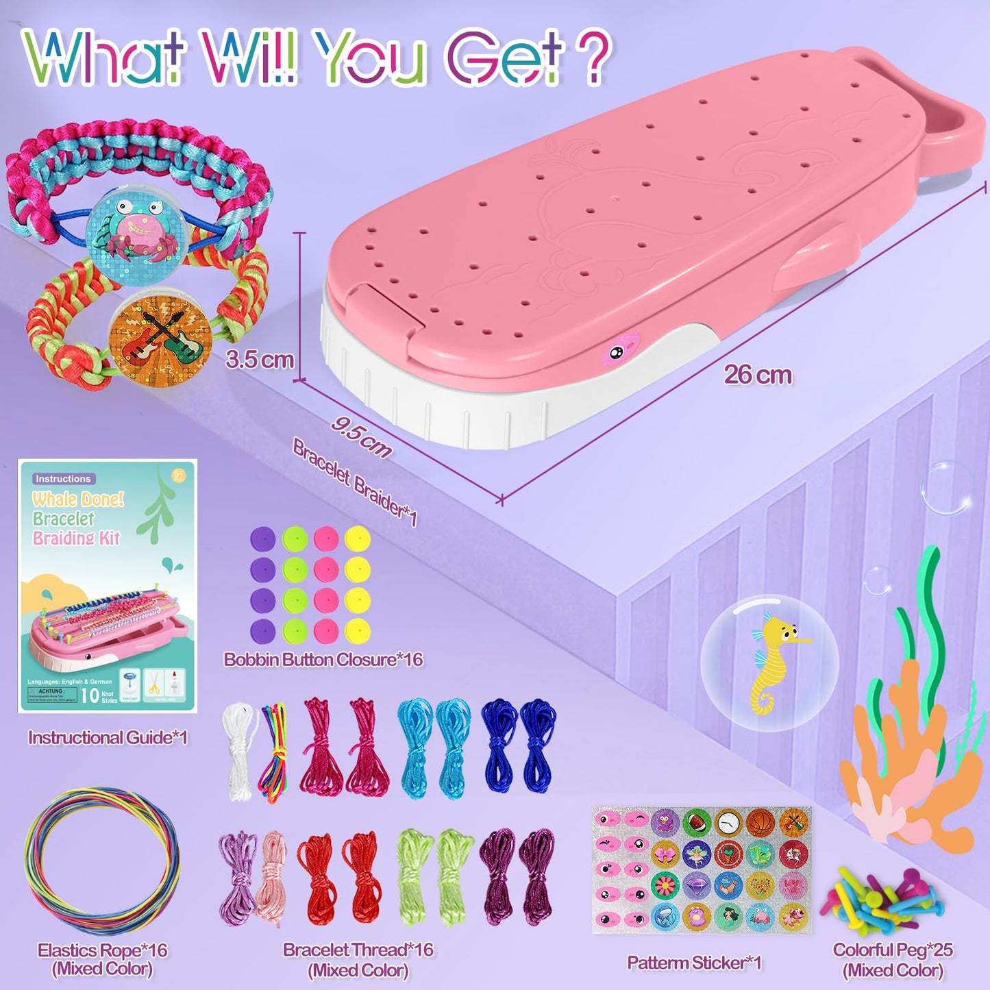 Bracelet Making Kit for Girls, Whale Shaped Jewellery Making Kit Crafts for Girls Ages 6-12, DIY Bracelet String Travel Rewarding Activity Set, 6 7 8 9 10 11 12 Years Old Girl Birthday Gift