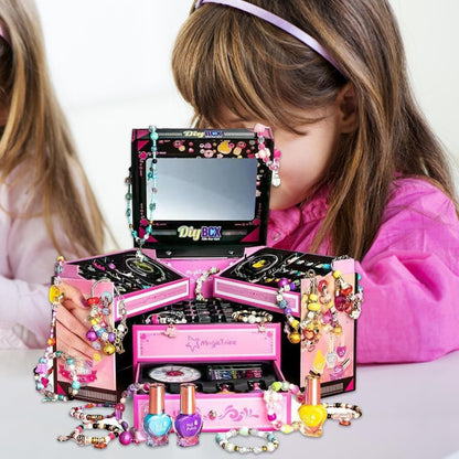 Jewellery Making Kit Kids, Jewelry Box Bracelet Making Kit Favors for Girls, D-IY Handmade Jewelry Maker Set Christmas Toy for Making Bracelets, Earrings and Necklaces