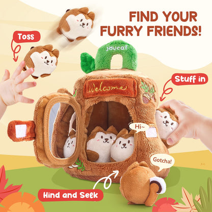 JoyCat Baby Toys 6-12 Months - Soft Baby Treehouse with 5 Sensory Squirrels - Rattle, Crinkle Paper, Squeaker, Mirror, Montessori Soft Toys for Toddlers 0-3 Years Old - Christmas Birthday Gift