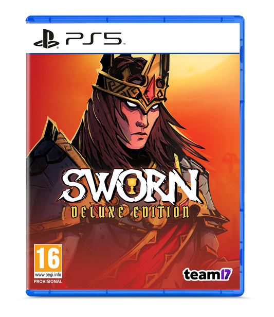 SWORN Deluxe Edition for PS5 showing the game case with cover art featuring dark, fantasy-themed visuals and the Astragon logo.