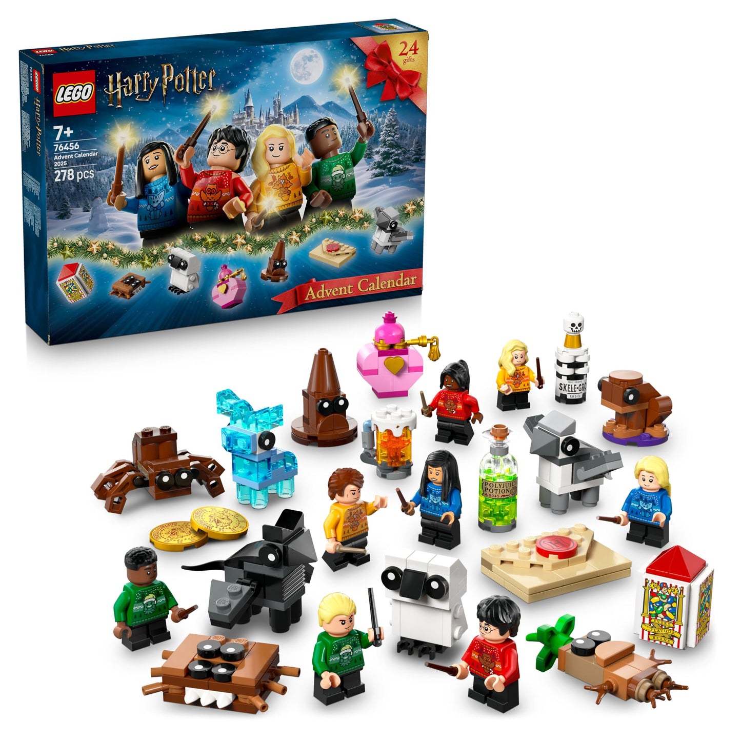 LEGO Harry Potter Advent Calendar 2025 featuring 24 surprises, minifigures in festive jumpers, and mini builds.