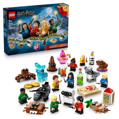 LEGO Harry Potter Advent Calendar 2025 featuring 24 surprises, minifigures in festive jumpers, and mini builds.