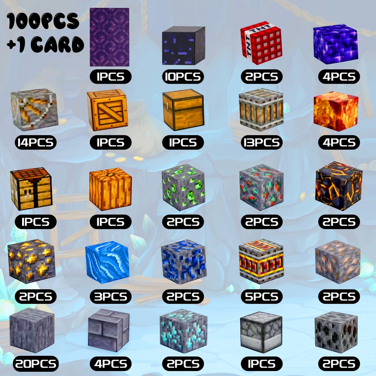FUXHBFB Magnetic Blocks Build Mine 100PCS - Magnet World Edition Kids Toys for 3+ Year Old Boys and Girls Building Blocks (Mine)