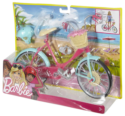 Barbie bicycle with a colorful basket of flowers, showcasing a playful design perfect for outdoor adventures.
