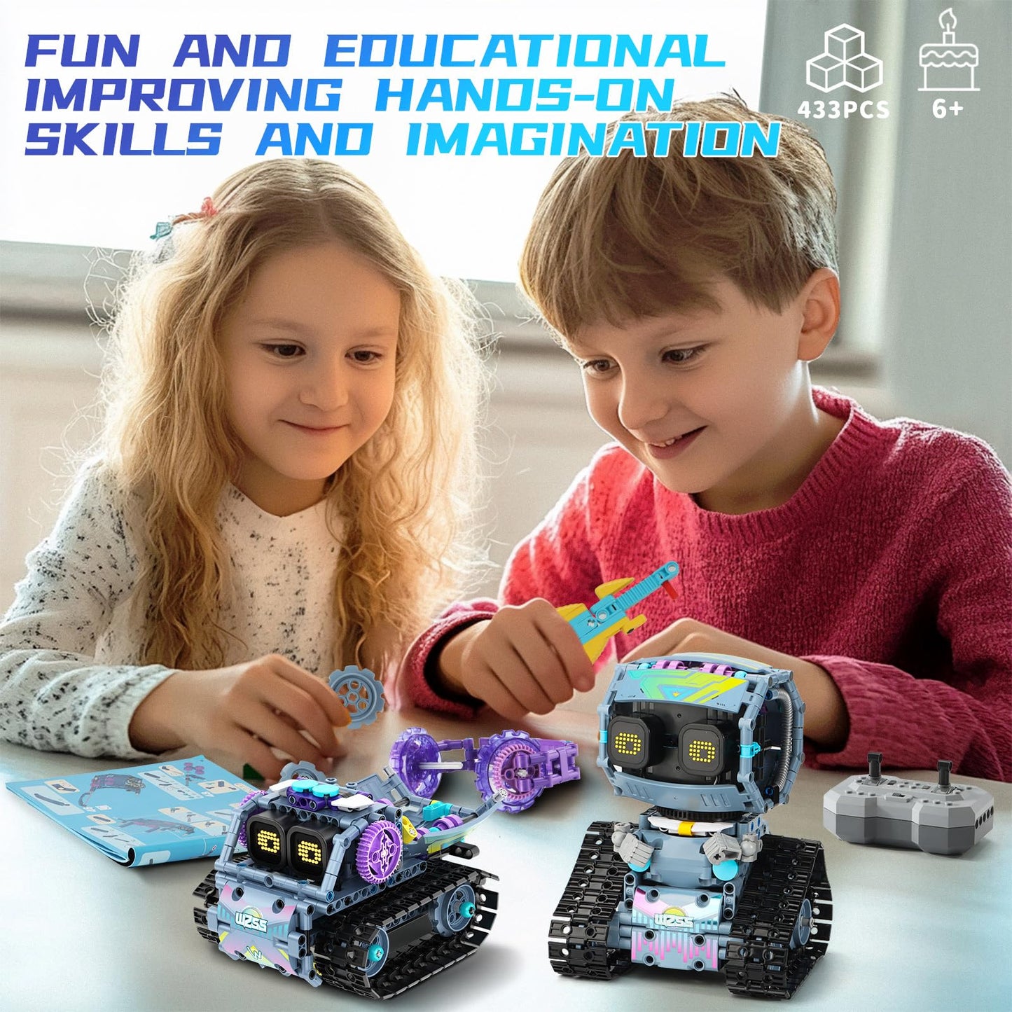 IKIDSUN 3 in 1 Robot Building Kit - App & Remote Controlled Robot with LED Eyes & Sound - STEM Toy for Kids Age 6+