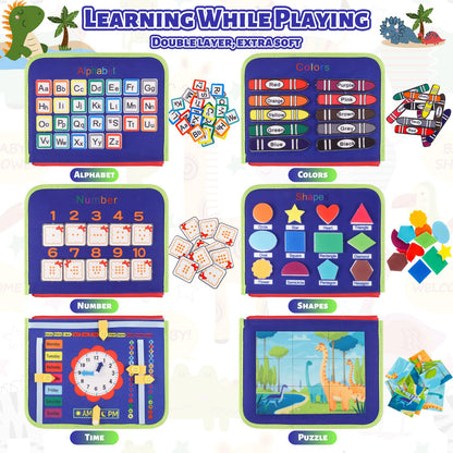 Lanjue Busy Board Sensory Toys for Babies, 22 in 1 Toddlers Activity Educational Learning Fine Motor Skills Preschool Montessori Toddler Travel 1+ Year Old Girls Boys (Dinosaur), Medium (LM-0756)