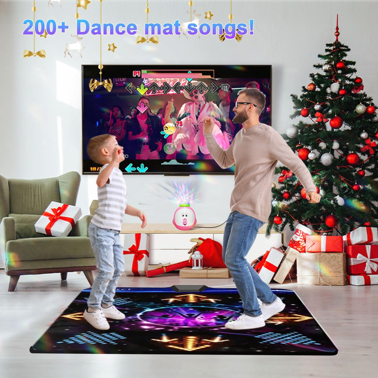YSRPRSODF electronic dance mat with colorful step pads, motion sensors, HD camera, and game modes for kids and adults.