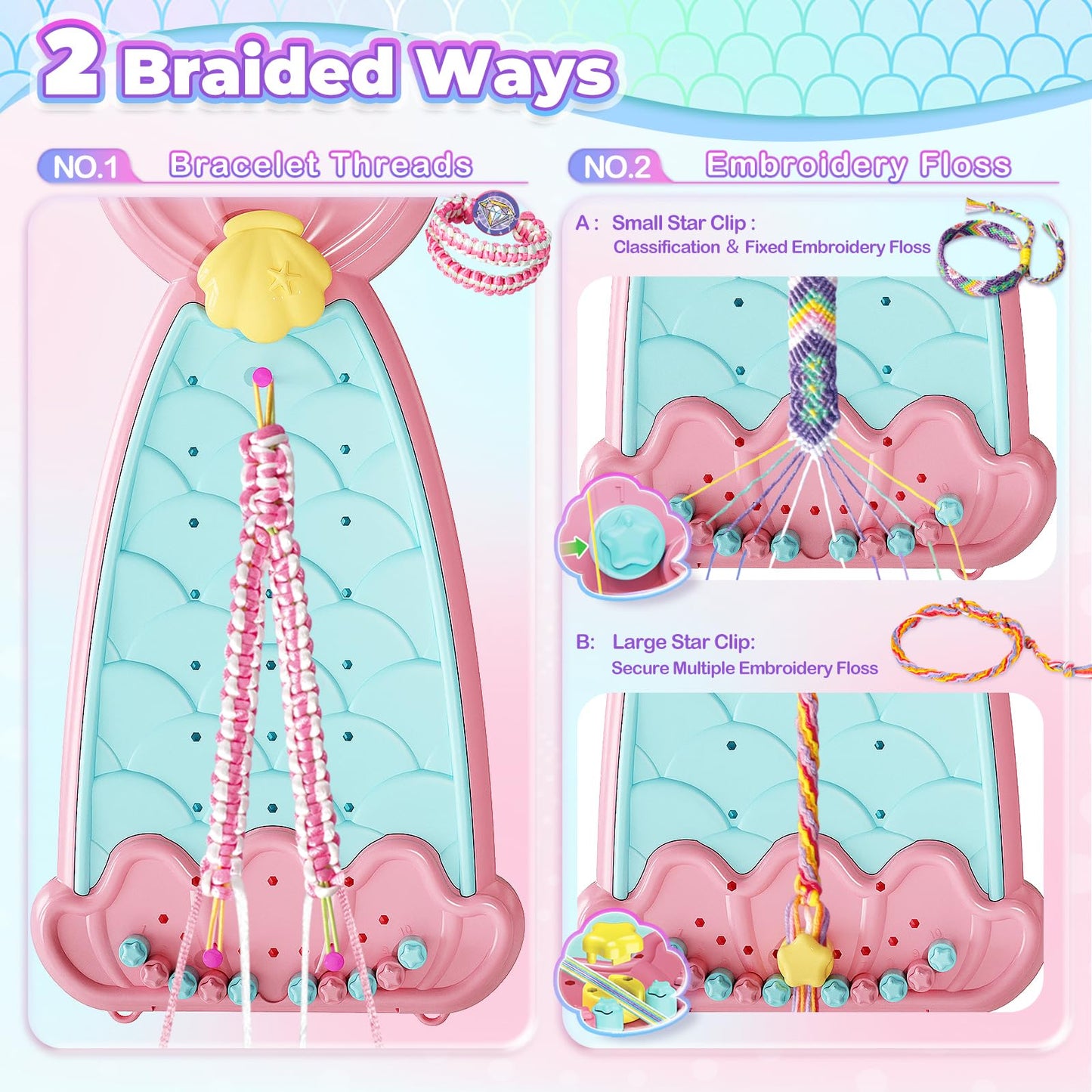 Euclidean Cube Bracelet Making Kit for Girls, 2 in 1 Fishtail Shape DIY Jewellery Making Kit, Arts and Crafts for Kids Age 6-12, Birthday Christmas Gifts for 6 7 8 9 10 11 12 Years Old Girls (Pink)