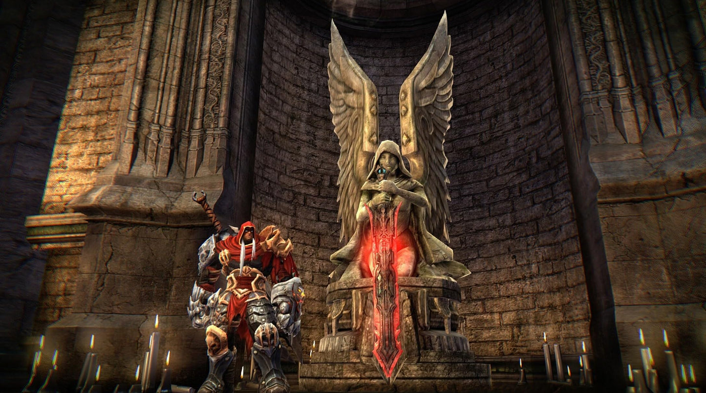 Darksiders Warmastered game for PlayStation 5 showing cover art with dark fantasy artwork and THQ Nordic branding.