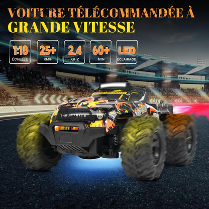 JOYTREKY Remote Control Cars - 1:18 Rc Car HighSpeed 25KMH+ LED Light with Spray 2.4GHz All Terrain Off Road Truck Toys 2 Rechargeable Batteries 60 Min Playtime Fast Racing Toy for Kids Adult - Yellow