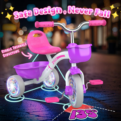 HappyGoLucky Tricycles Toys for 2-5 Year Old Girls Gifts, Balance Bike 2+ 3 4 5 Year Old with 3 Colorful Lighting Wheels & Removable Pedals, Baby Toddler Kids Cycle Trikes Bike Girls Toys Age 2-5
