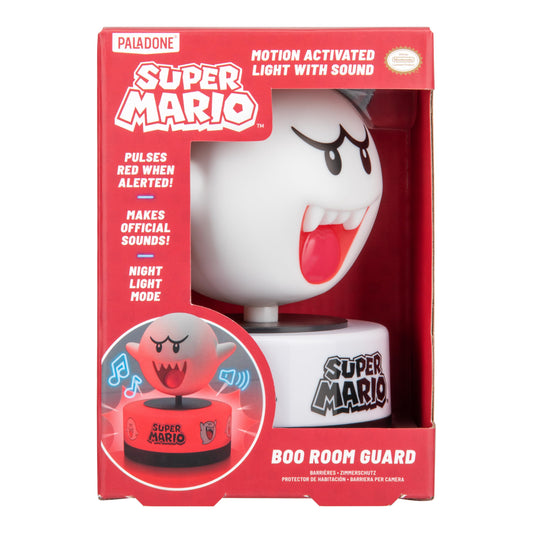 Paladone Super Mario Boo motion sensor night light with LED lamp, security alarm, suitable for kids' bedrooms and teens.
