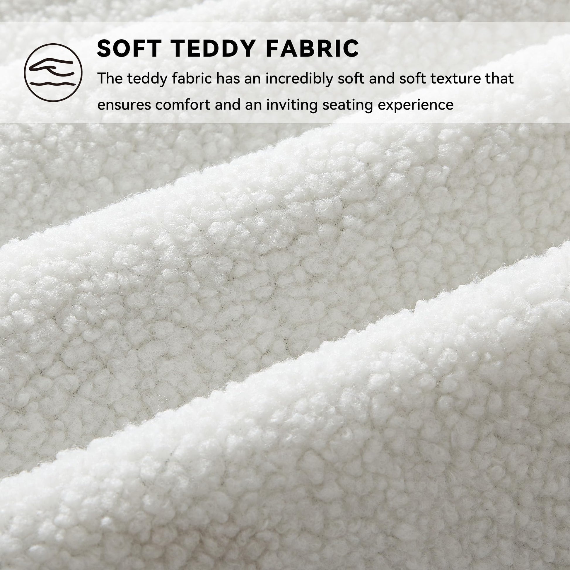 DEKKETO white teddy rocking chair with headrest, footrest, side pocket, designed for nursing, breastfeeding, and adult comfort.