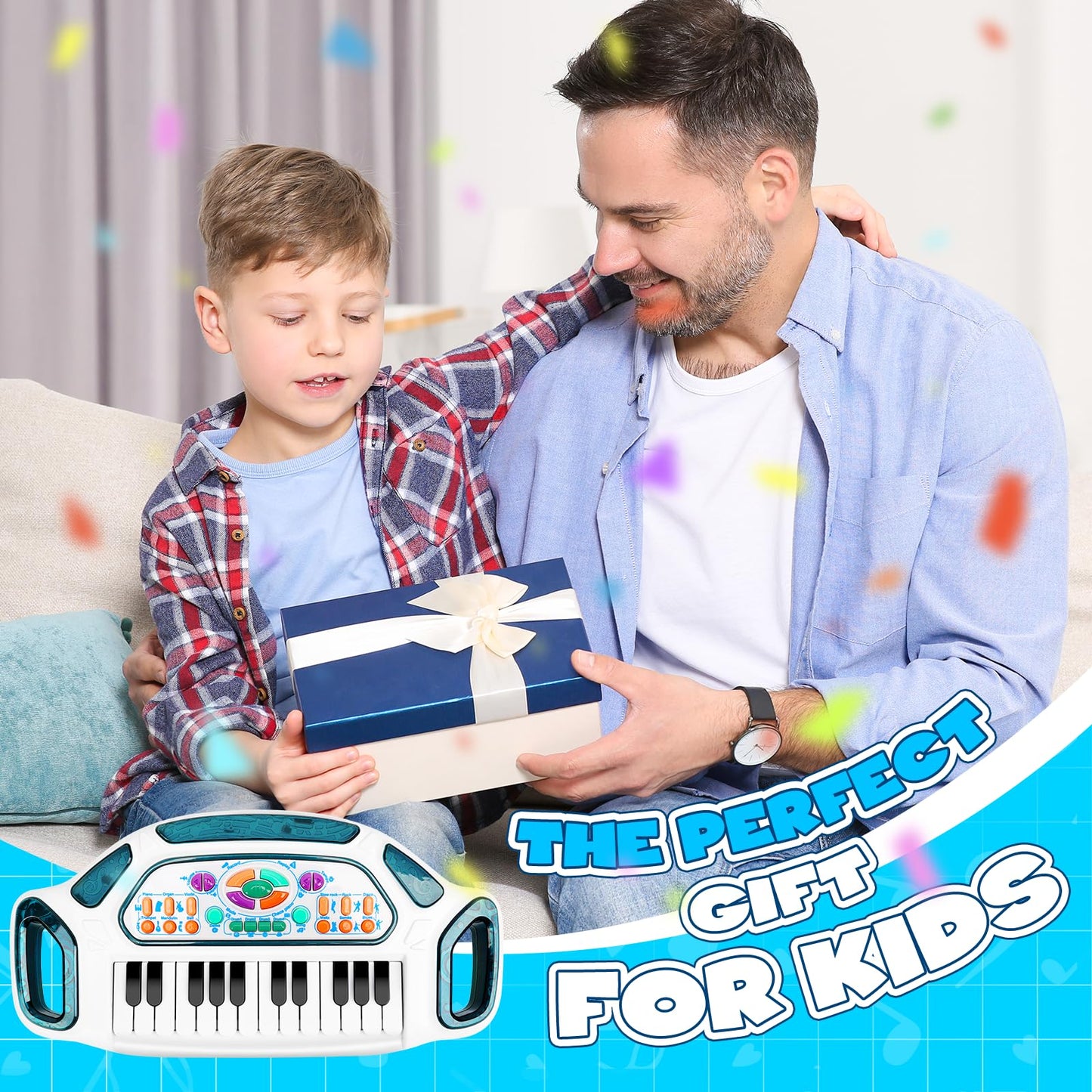 m zimoon Kids Piano Keyboard, 24 Keys Multifunctional Toddlers Musical Toy Instruments with Dynamic Lighting, Educational Gifts for Boys Girls Aged 1-6