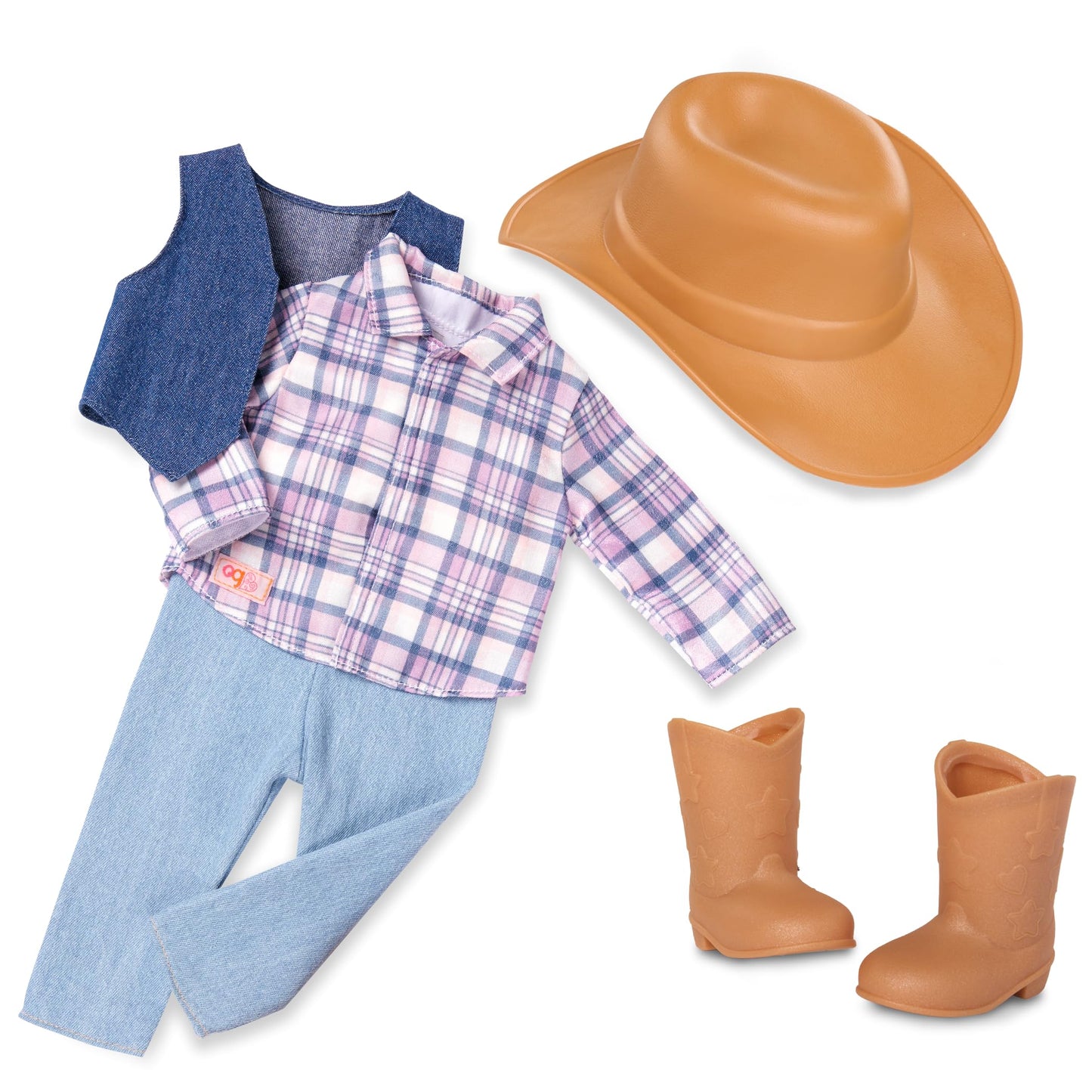 18-inch Our Generation Ashleigh Cowgirl Doll with gray eyes, cowboy hat, tall riding boots, and western-themed outfit.