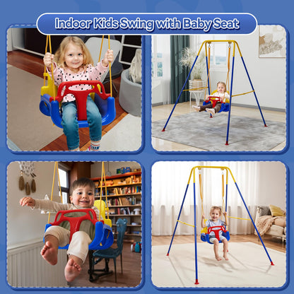 Warmiehomy 3 in1 Baby Swing Chair with Safety Harness Kids Swings for Garden Backyard Outdoor Indoor, Foldbale Toddler Swing Chair Play for Children Gift for 1 2 3 4-10 years old Boys Girls, Blue