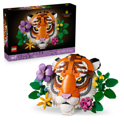 LEGO Art The Fauna Collection Tiger set featuring 3D buildable animal and decorative flowers for home or office decor.