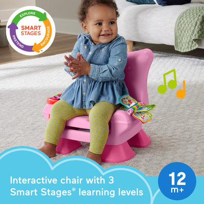 Fisher-Price Laugh & Learn Toddler Learning Toy Smart Stages Chair in pink with music lights and activities for ages 1+ years.