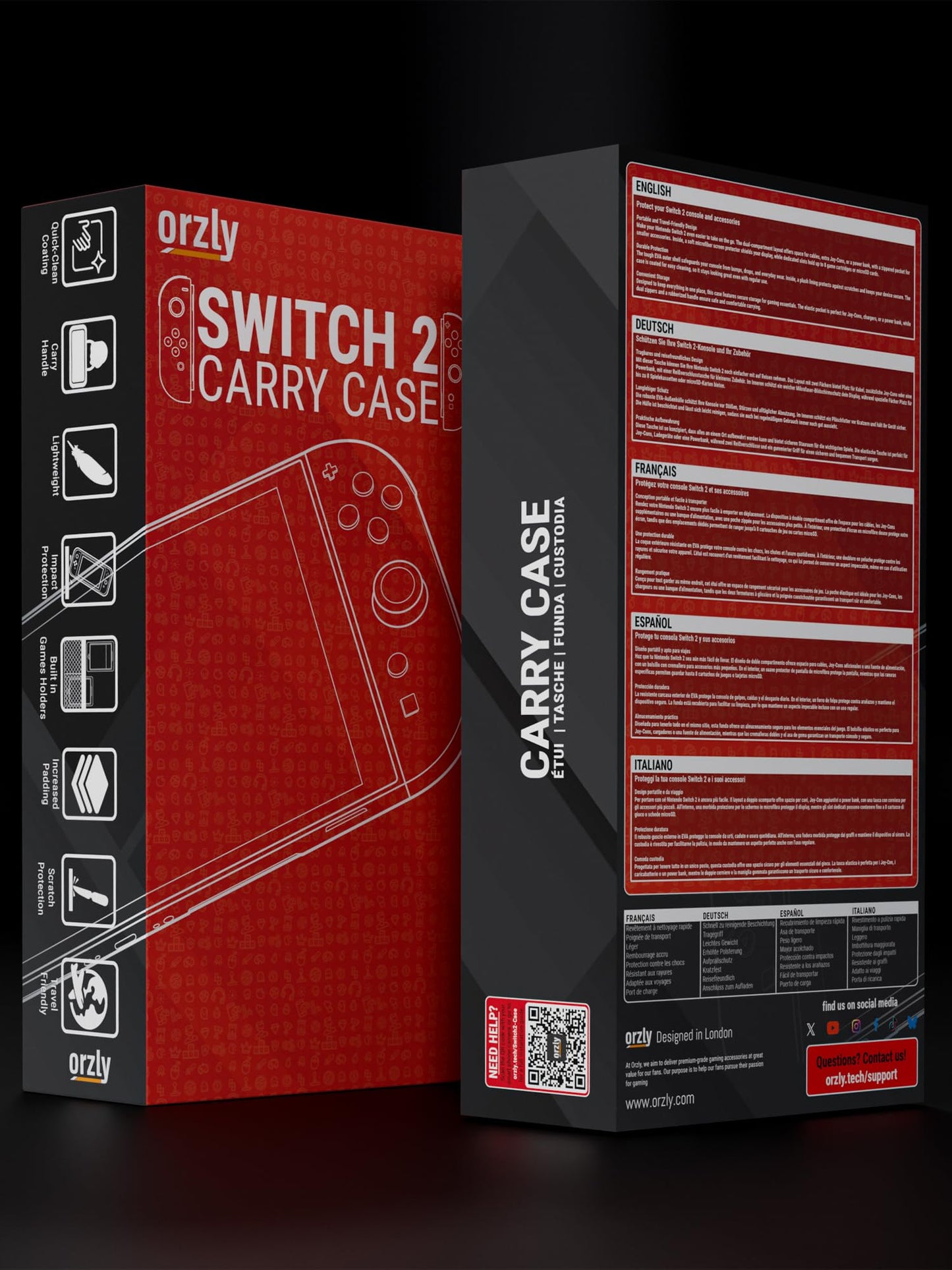 Orzly Nintendo Switch 2 travel case with screen padding, game card slots, microSD storage, zipped and open pockets, gift box edition.
