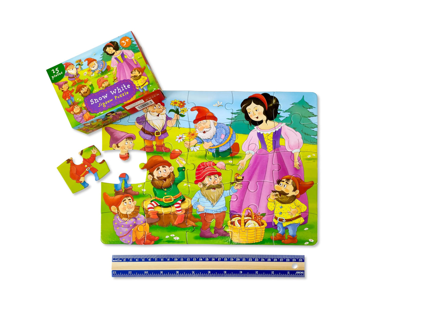 Anila's children's jigsaw puzzle set with six designs, 25 pieces each, suitable for ages 3-8, shown with colorful puzzle images.