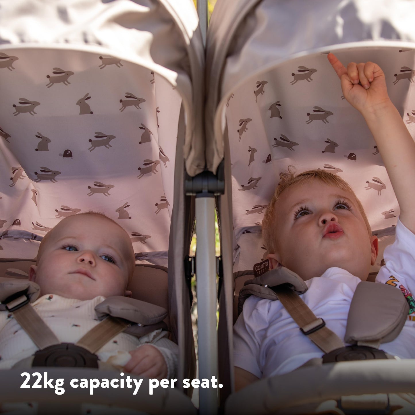 Cosatto Yo Double Stroller, Twin Baby Pushchair, Lightweight Compact Fold, Birth to 22kg, UPF 100+, Free Raincover (Foxed)