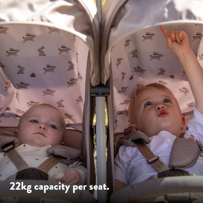 Cosatto Yo Double Stroller, Twin Baby Pushchair, Lightweight Compact Fold, Birth to 22kg, UPF 100+, Free Raincover (Lollop)