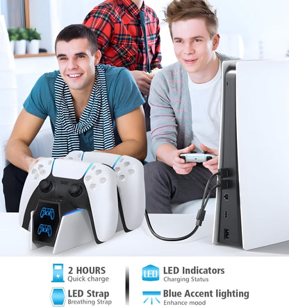 OIVO PS5 Charging Station - 2H Fast Controller Charger for PlayStation 5 DualSense, Upgrade Charging Dock With 2 Types of Cable for Dual Controllers