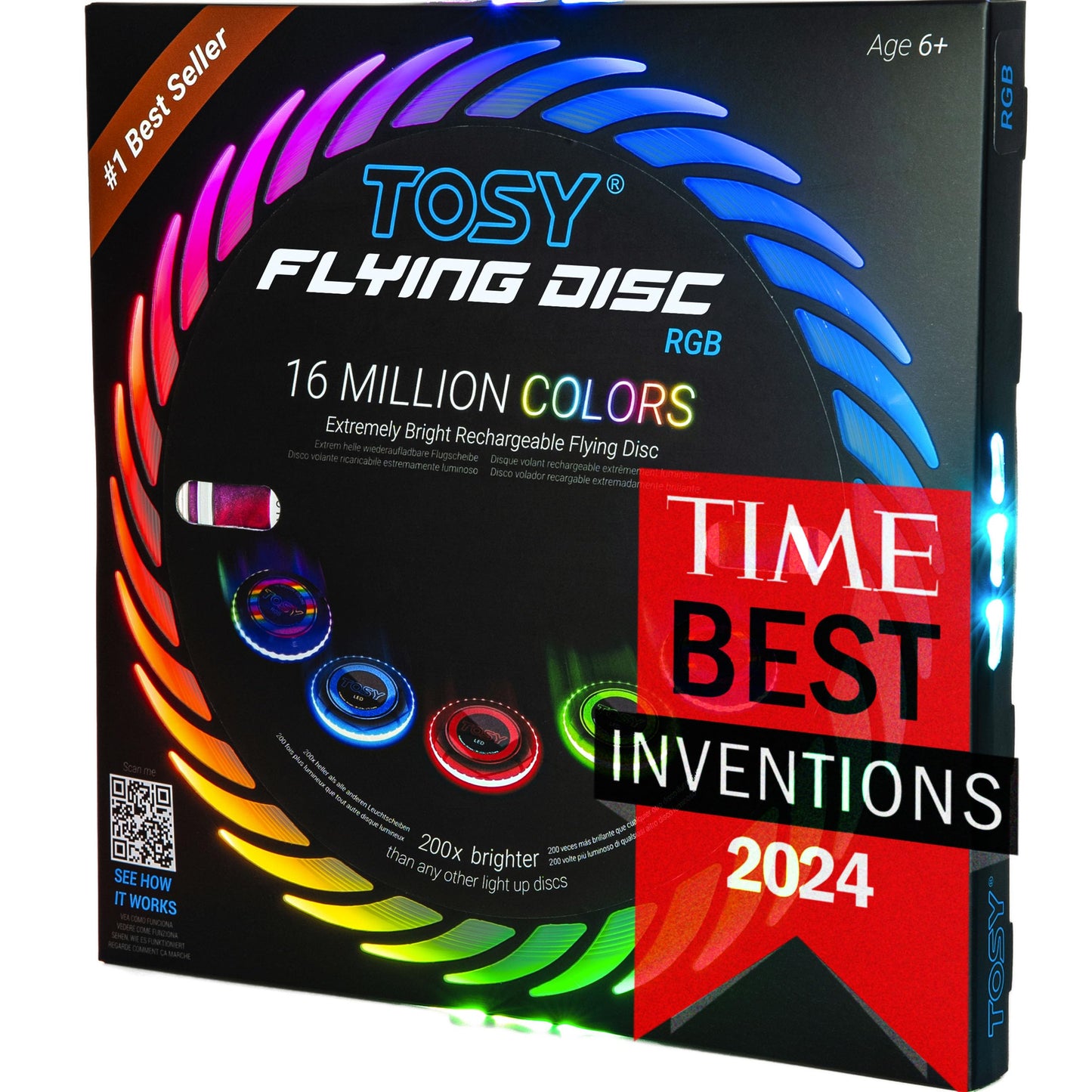 TOSY Flying Disc - 108 RGB Multicolor LEDs, Super Bright, Smart Modes, Christmas Stocking Stuffers Gift, Camping Toy for Kid/Teen/Adult, Auto Light Up, Rechargeable, Waterproof, 175g