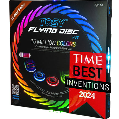 TOSY Flying Disc - 108 RGB Multicolor LEDs, Super Bright, Smart Modes, Christmas Stocking Stuffers Gift, Camping Toy for Kid/Teen/Adult, Auto Light Up, Rechargeable, Waterproof, 175g