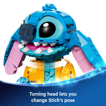 LEGO Disney Stitch toy figure holding an ice-cream cone and a decorative flower, ideal for Lilo & Stitch fans.