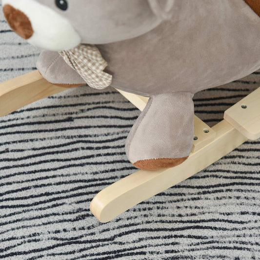 HOMCOM Kids Children Rocking Horse Plush Ride On Bear Seat w/Sound Wood Base Seat Safety Belt Toddler Baby Toy for 18-36 Months Grey